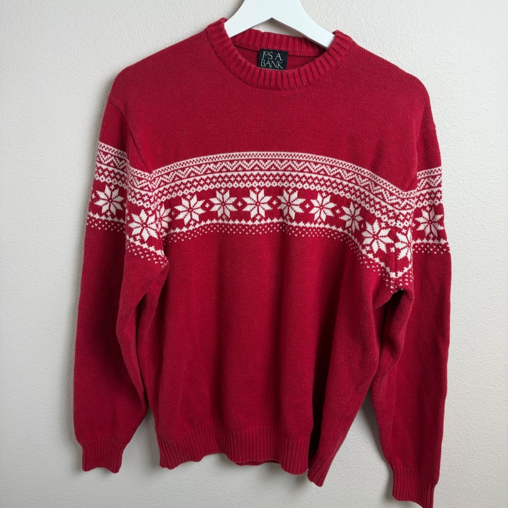 Jos. A. Bank Fair Isle Snowflake Pullover Christmas Sweater Size Medium Red
